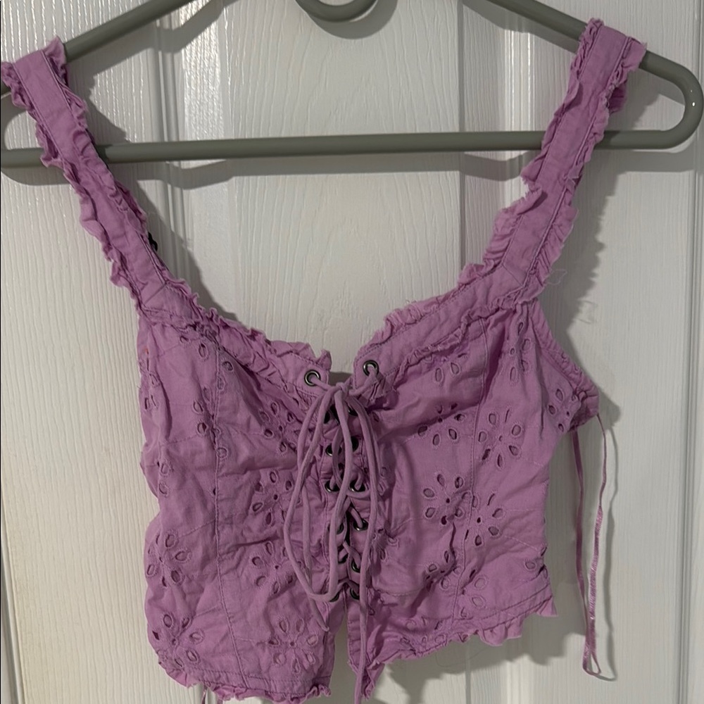 Purple Eyelet Lace-Up Women's Top